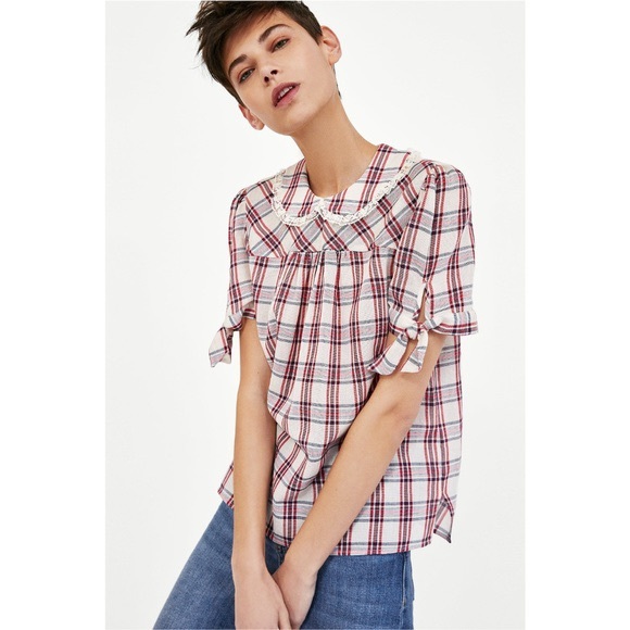 2/$25 ZARA Peter Pan Collar Checked Shirt Size XS NWOT - Picture 10 of 10